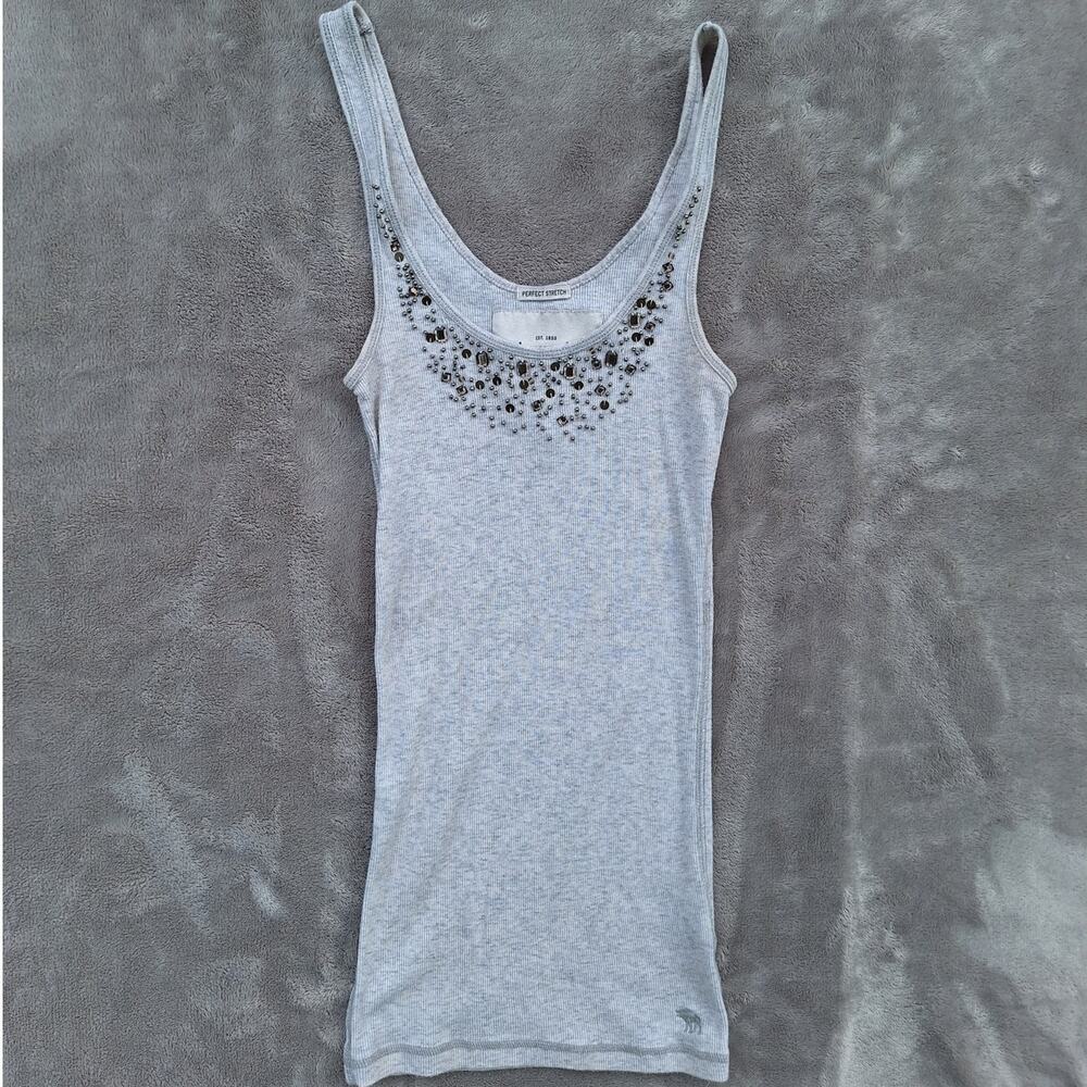 Abercrombie & Fitch Y2K Vintage perfecf stretch beaded sequin tank top gray